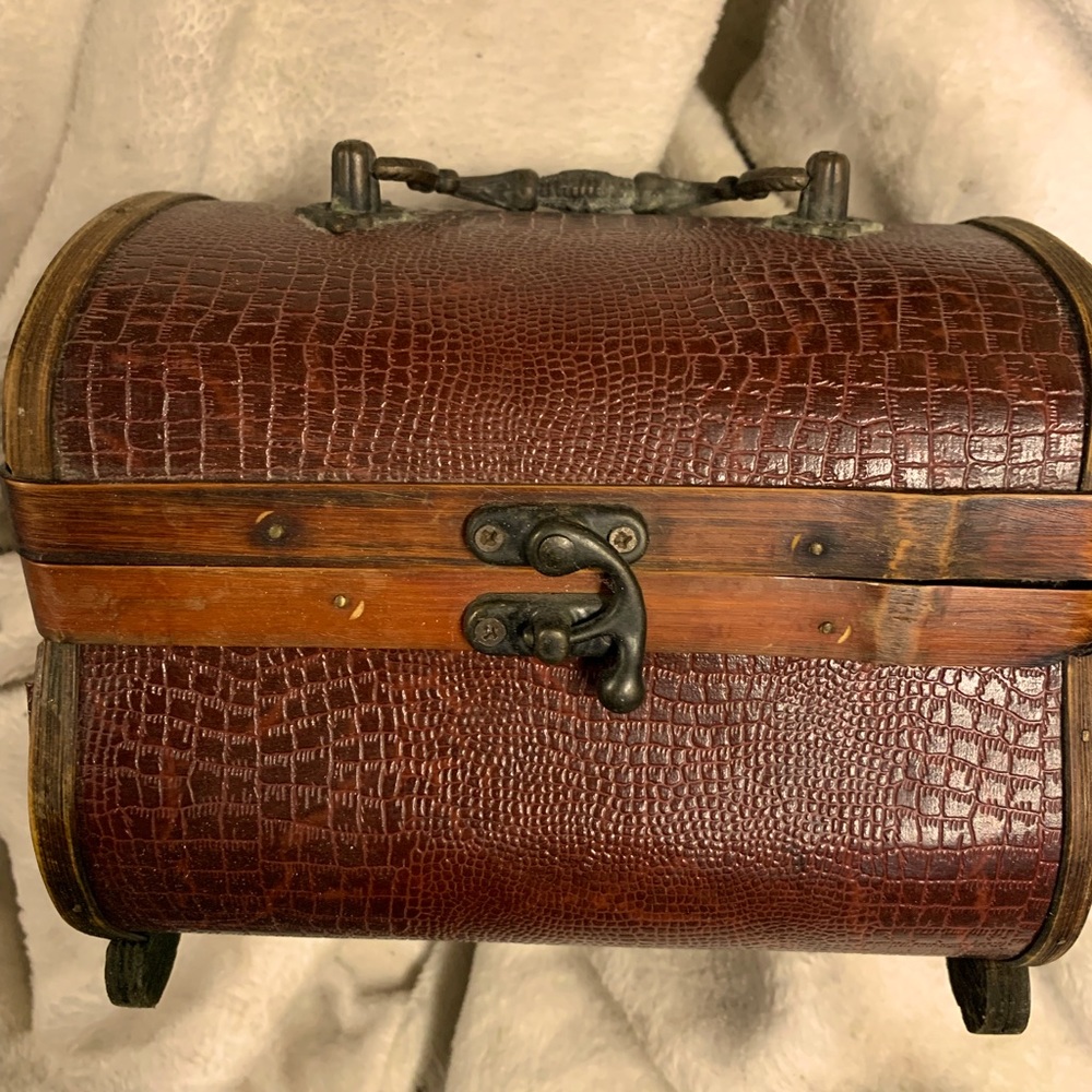 Small brown leather and wooden chest, all original, great condition